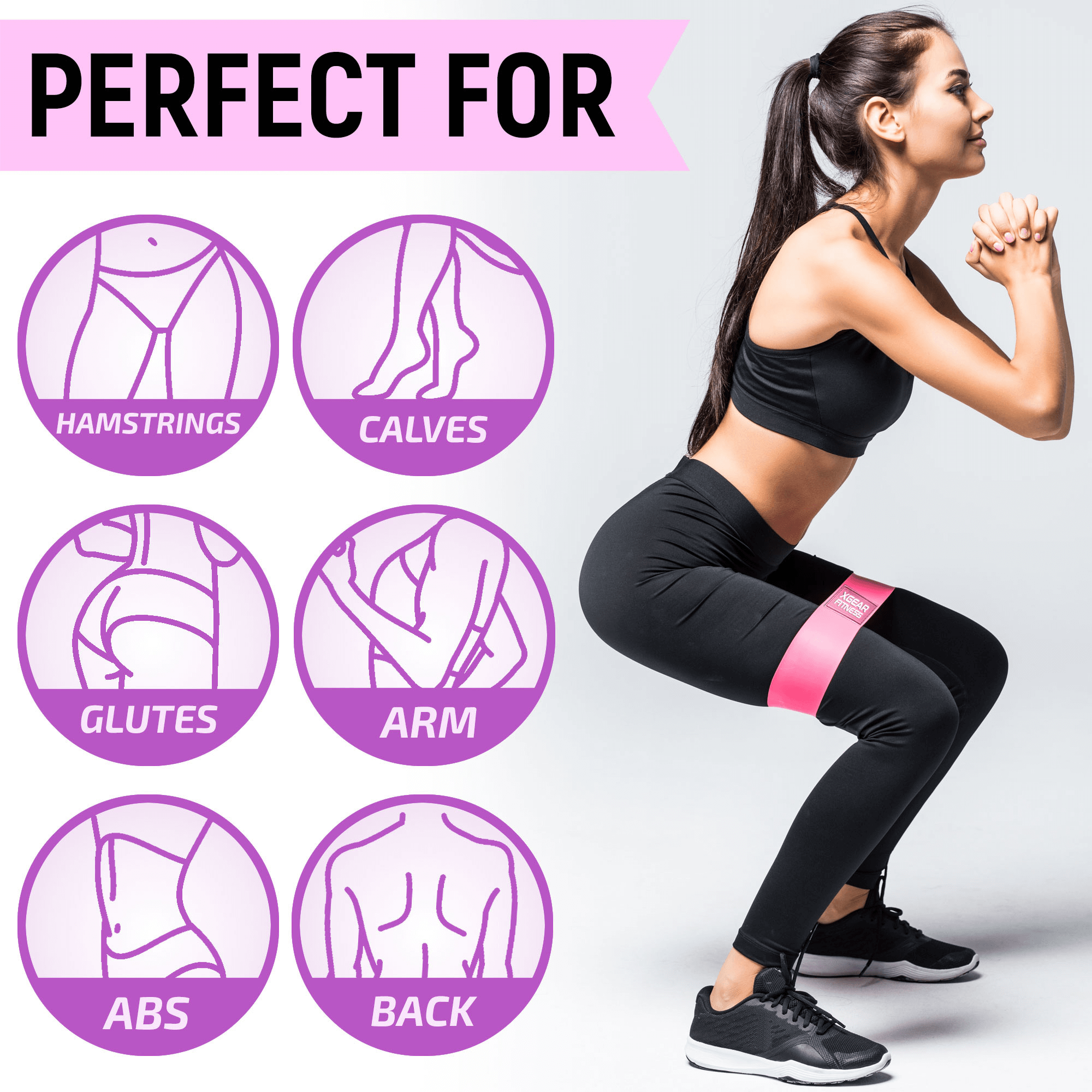 XGear Fitness Set of 3 Womens Butt and Hip Exercise Bands-2